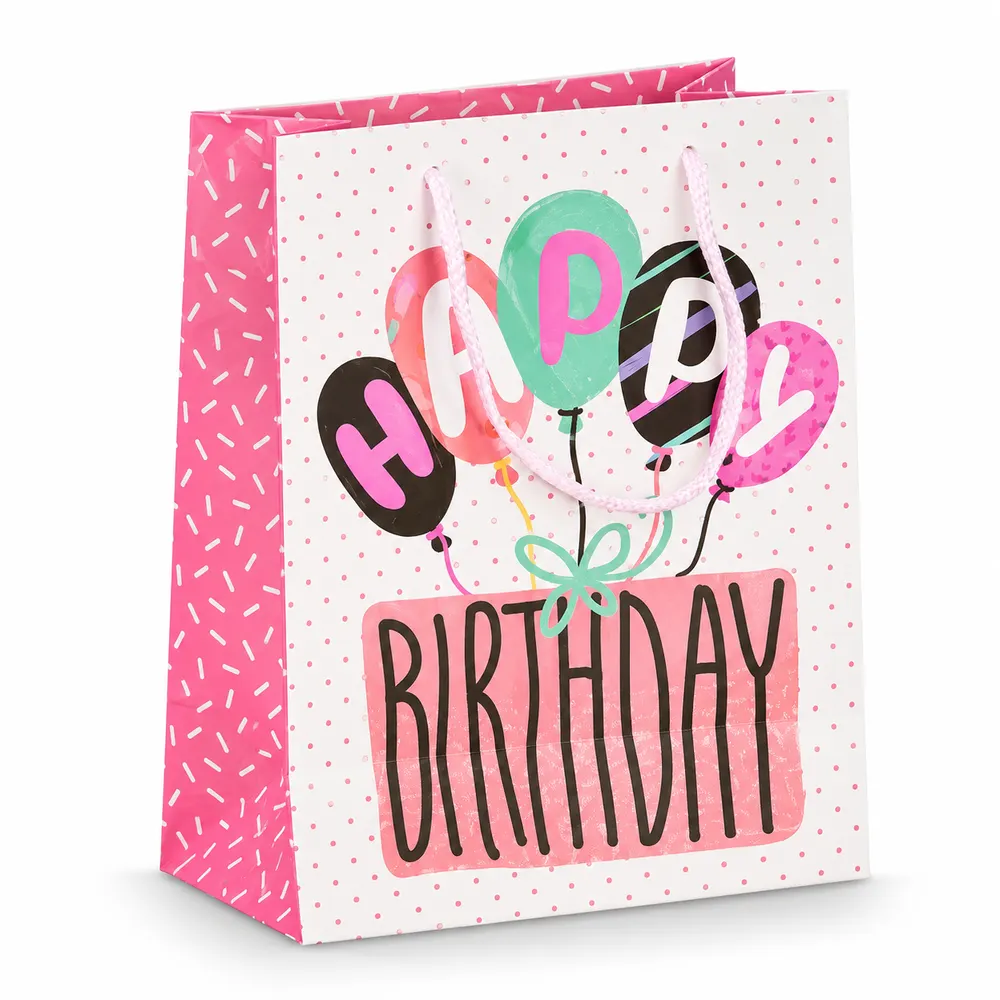 Happy Birthday Balloon Handle Gift Bag, 2 Designs