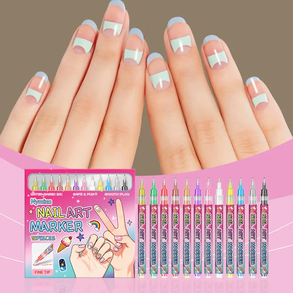12-Piece Waterproof Nail Art Marker Set