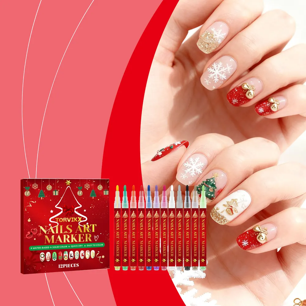 12-Piece Christmas Nail Art Pen Set