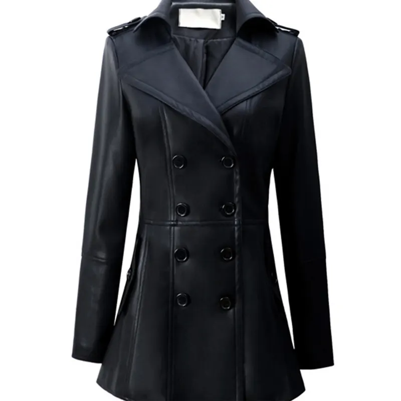 Mid-Length Belted Faux Leather Coat