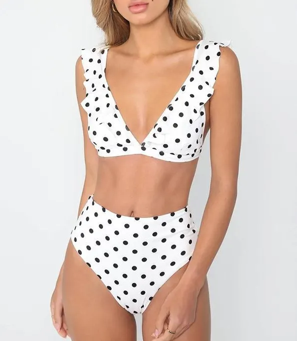Dot Floral High-Waist Swimsuit