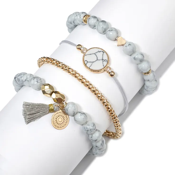 Four-Piece Geometric Stone Bracelet Set