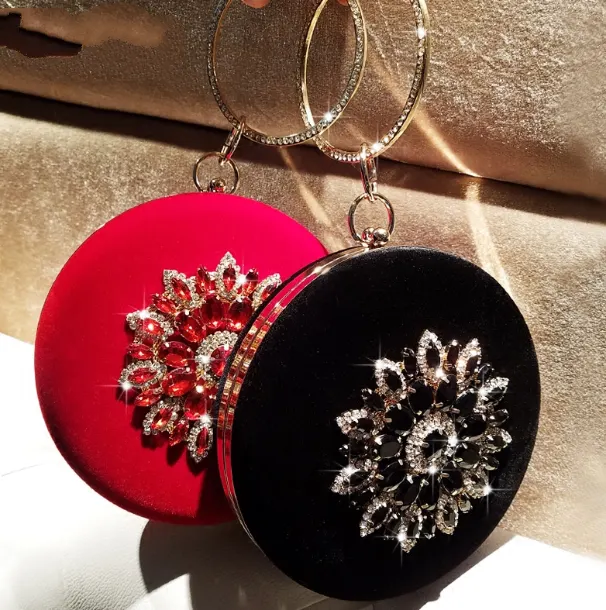 Round Velvet Evening Clutch with Ring Handle