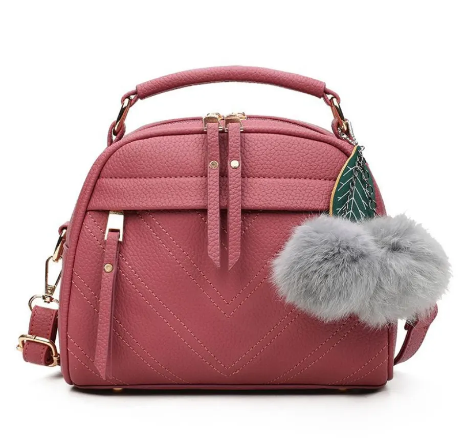 Shoulder Bag with Pom-Pom Charm