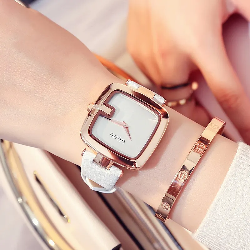 Square Dial Leather Strap Watch