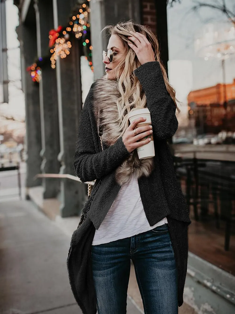 Fur Collar Plush Trench Cardigan