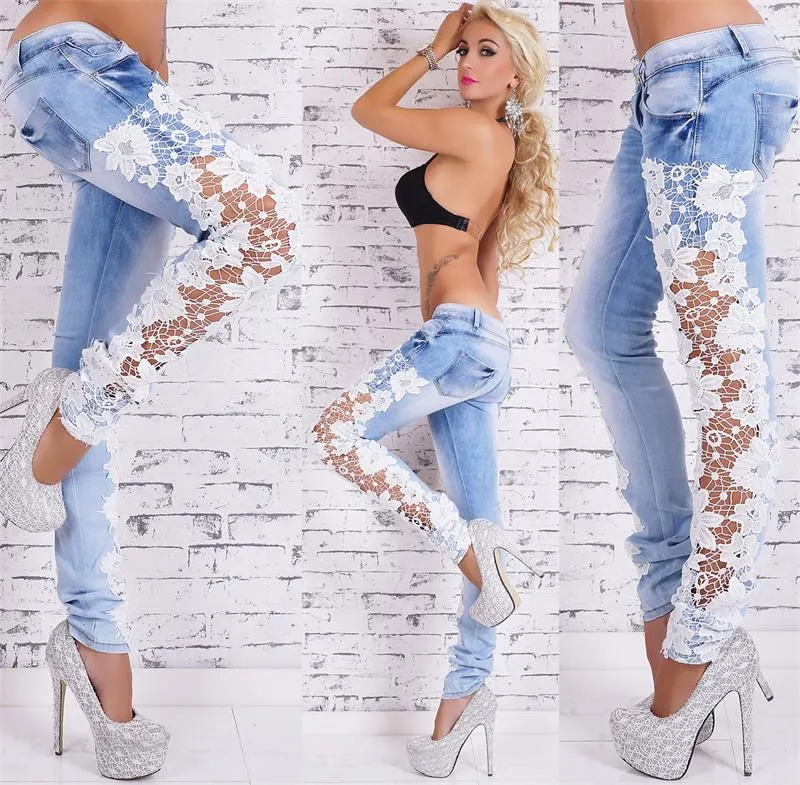 Lace Jeans in Dark Denim