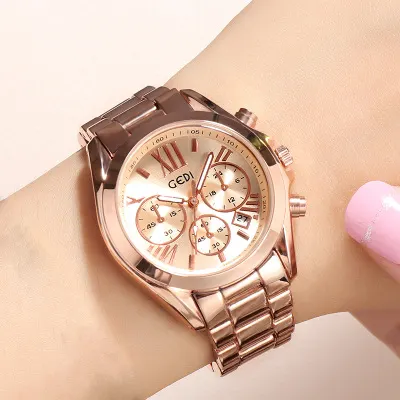 Rose Gold Steel Strap Quartz Watch