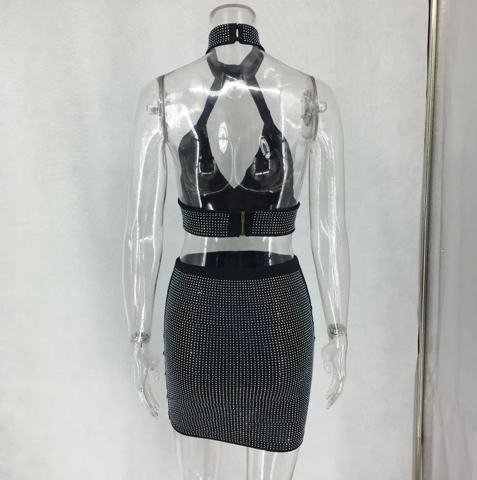 Rhinestone Two-Piece Milk Silk Set