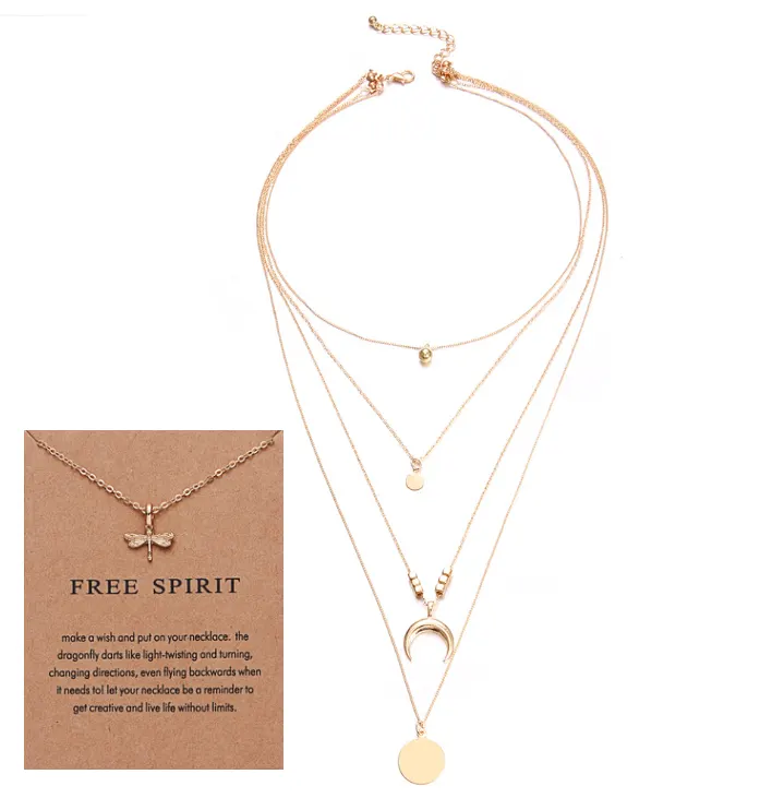 Layered Moon Pendant Necklace