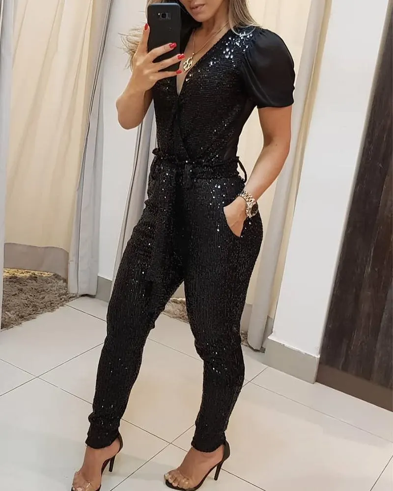 Deep V Sequin Jumpsuit