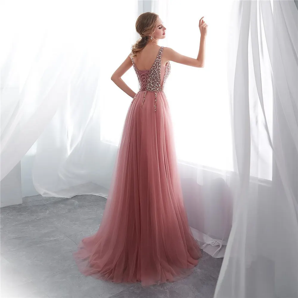 Sleeveless V-Neck Floor-Length Prom Dress