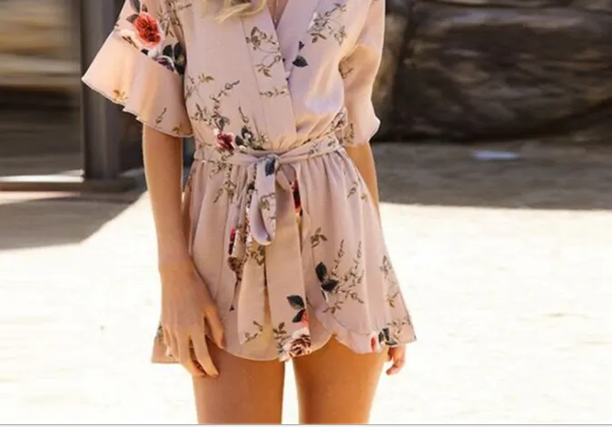 Floral Print Hemp Beach Jumpsuit