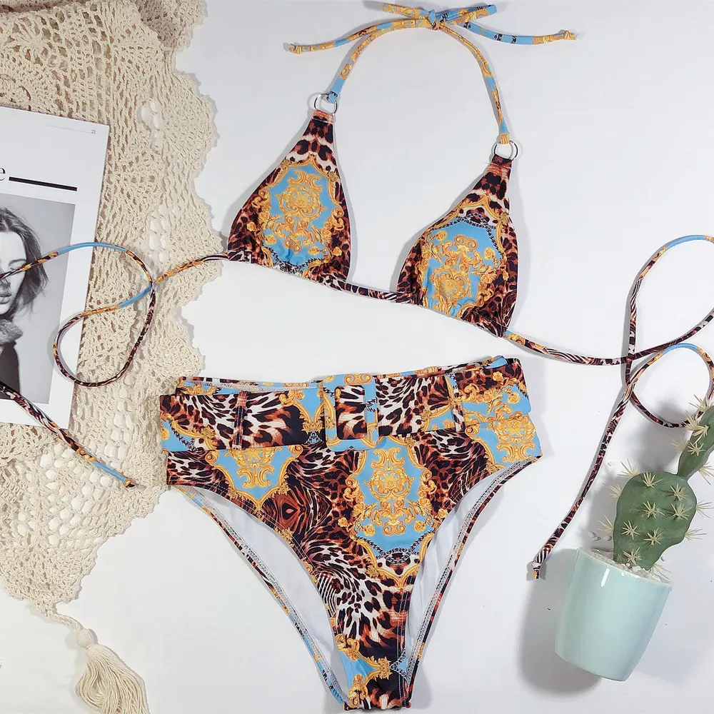 Printed Halter Bikini with Chest Pad