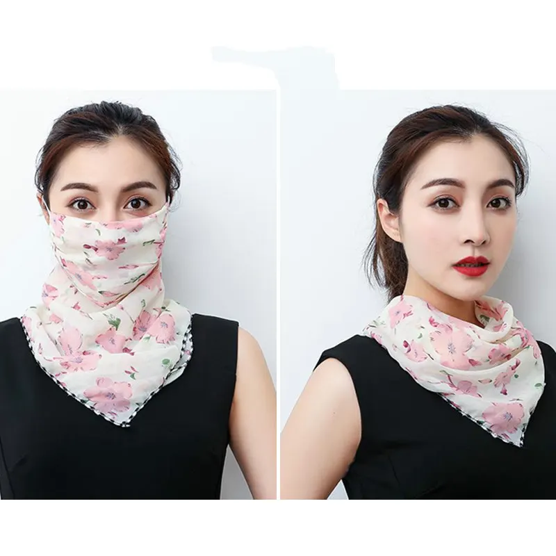 Floral Chiffon Triangle Face Scarf