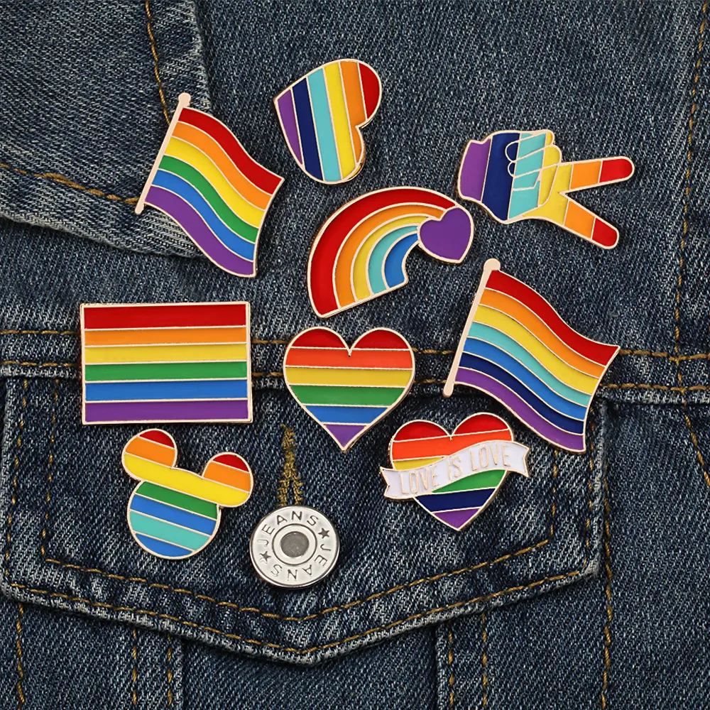 9-Piece Rainbow Heart and Flag Pin Set