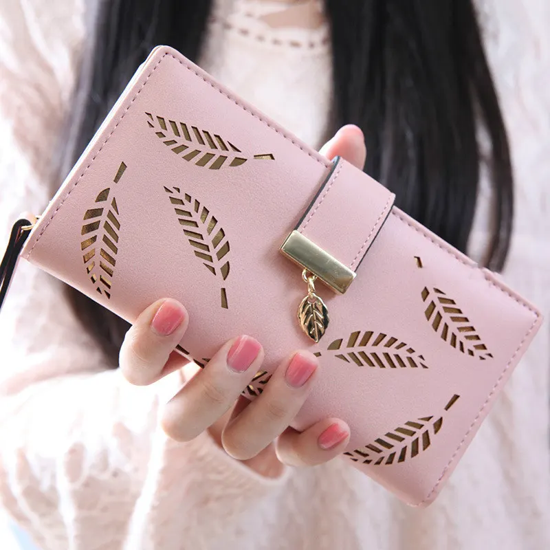 Hollow Leaf Long Zip Wallet