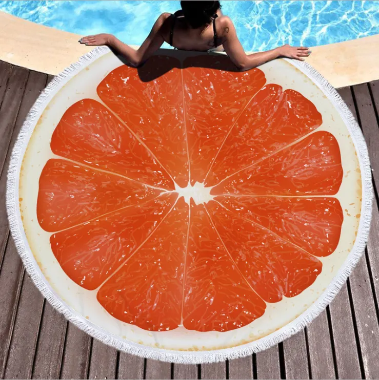 Round Fruit Print Beach Towel with Tassels