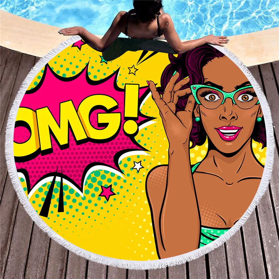 Retro Print Round Beach Towel