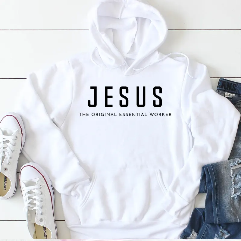 Cotton Jesus Print Pullover Hoodie