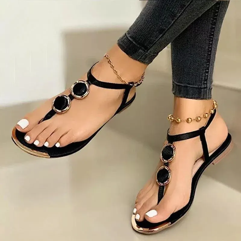Metal-Buckle Flat Sandals