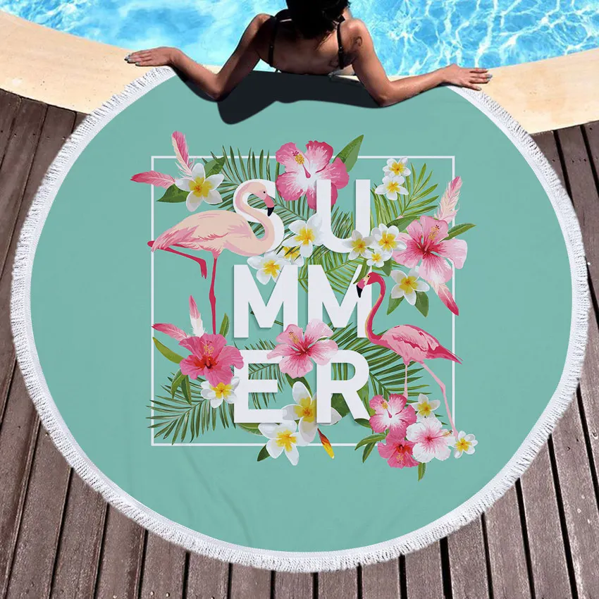 Round Microfiber Beach Towel with Fringe