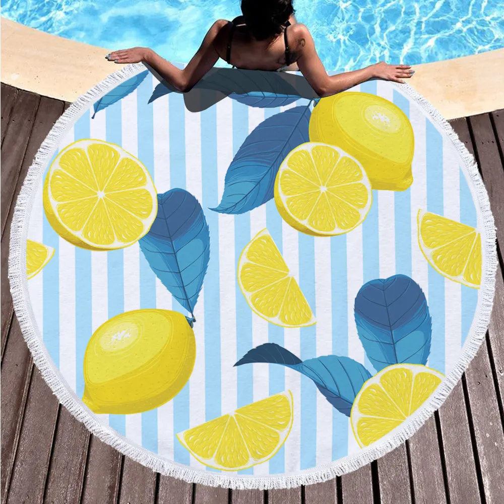 Round Microfiber Beach Towel with Tassel Trim