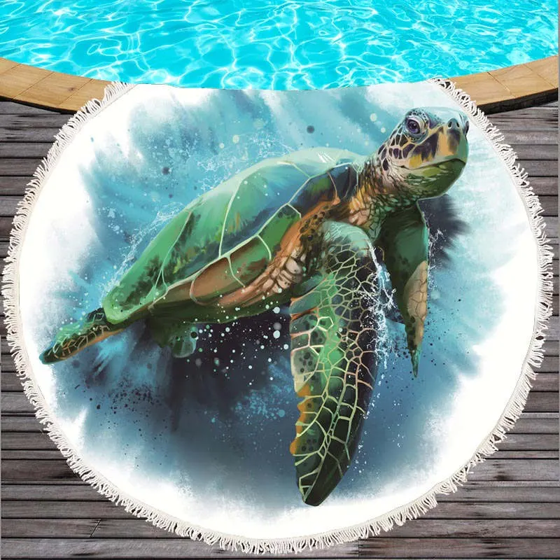 Marine Life Round Beach Towel