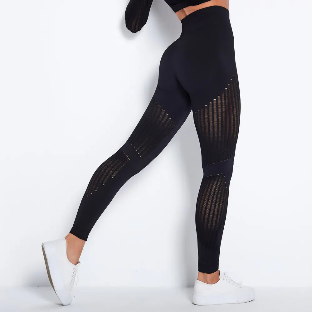 High-Waist Striped Yoga Leggings