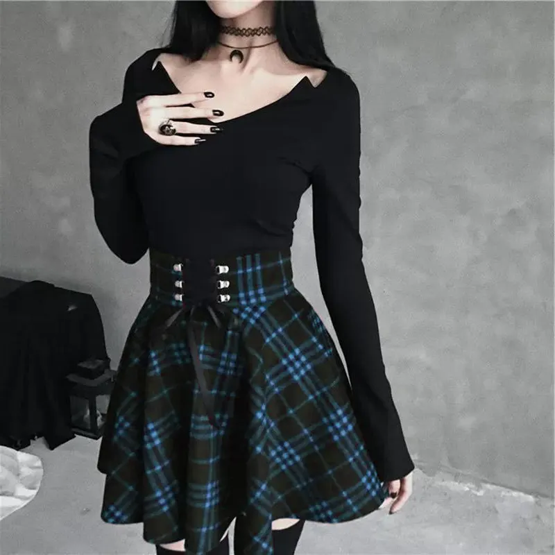 Irregular Plaid Pleated Mini Skirt