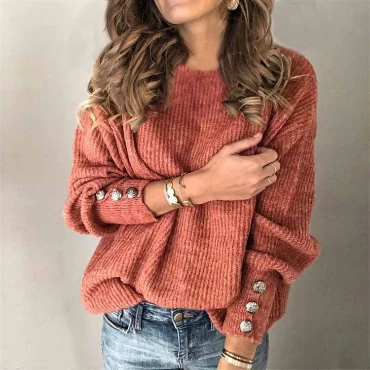 Button-Front Cotton Knit Long Sleeve Top