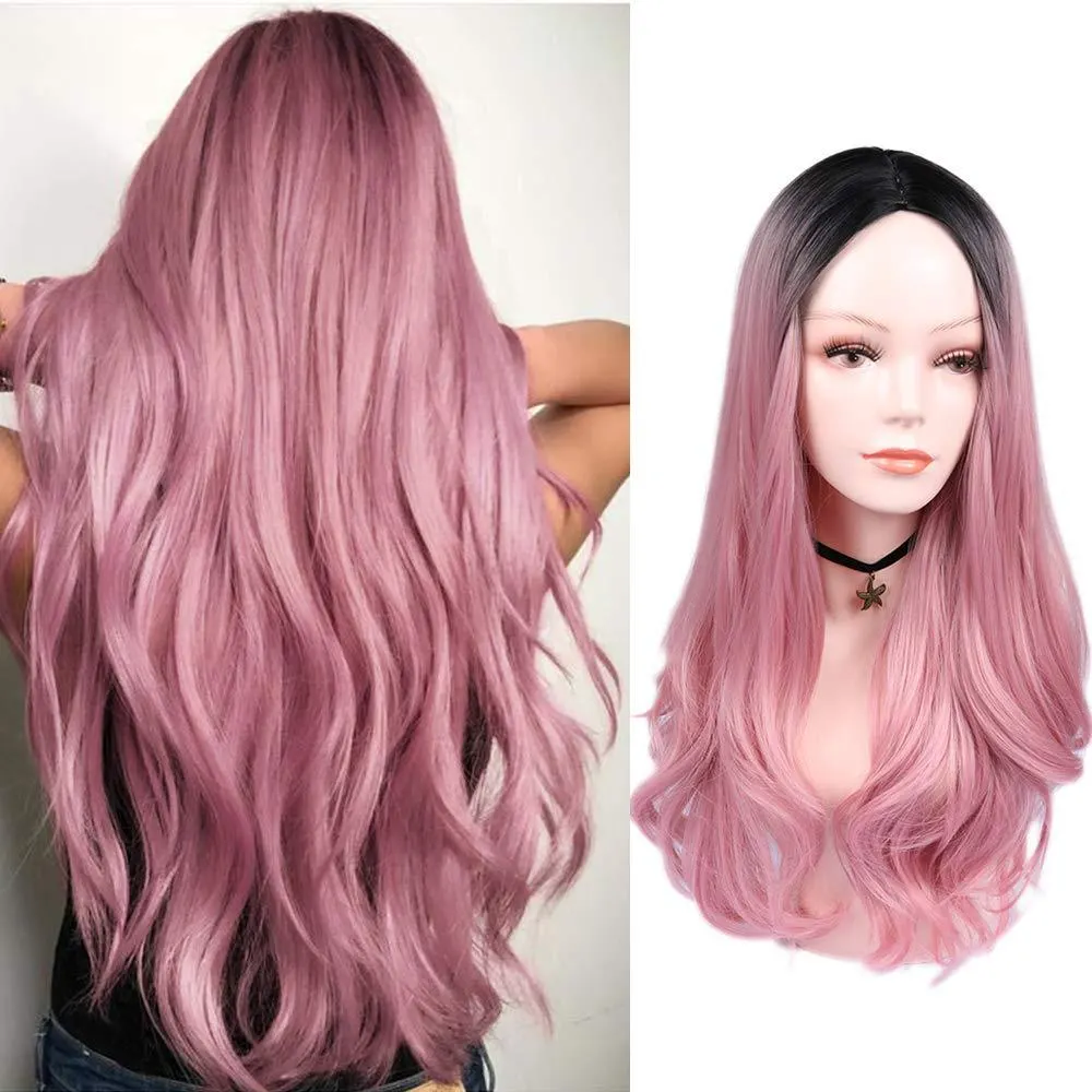 Long Curly Ombre Wig with Long Bangs