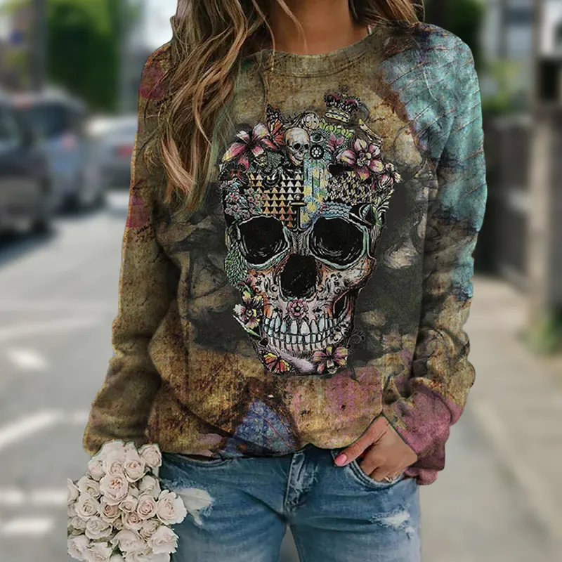 Skull Print Long Sleeve Sweatshirt