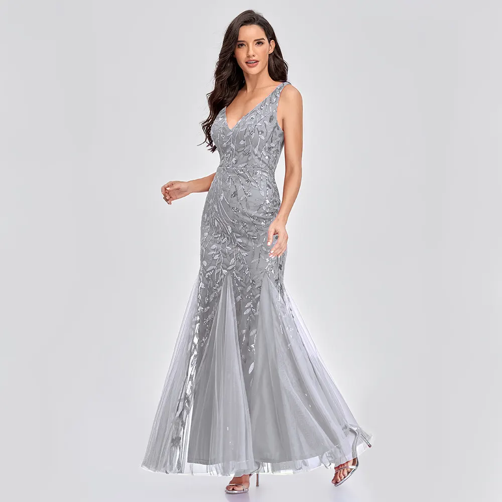 Embroidered Sequin Mermaid Gown