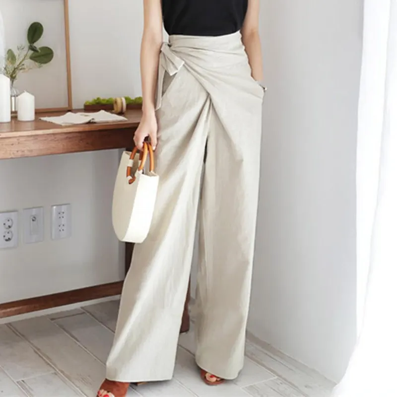 Solid Linen Straight-Leg Trousers