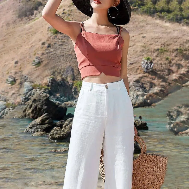 High-Waist Straight Cotton Trousers