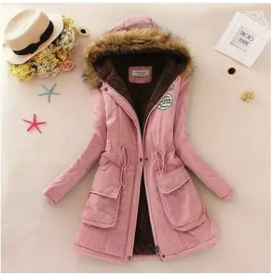 Long Hooded Padded Cotton Parka with Fur Collar