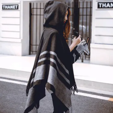 Hooded Lattice Shawl with Tassels