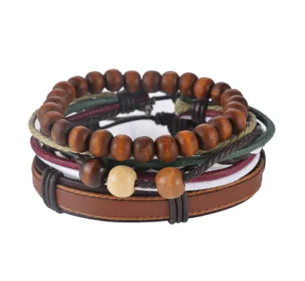 Hand-Woven Leather Bead Bracelet
