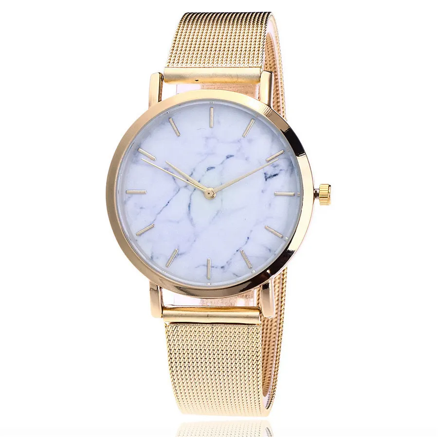 Marble Dial Mesh Band Quartz Watch