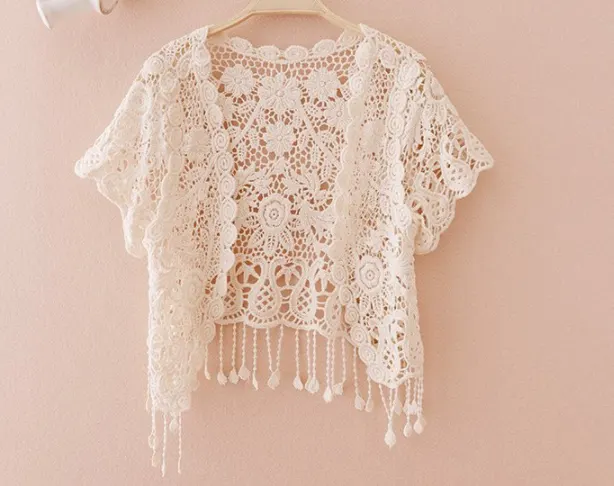 Embroidered Sheer Tassel Cardigan