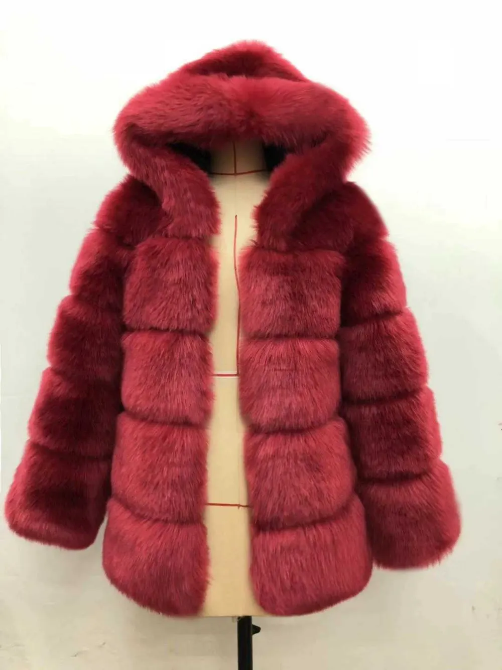 Short Faux Fur Coat with Fur-Trimmed Collar