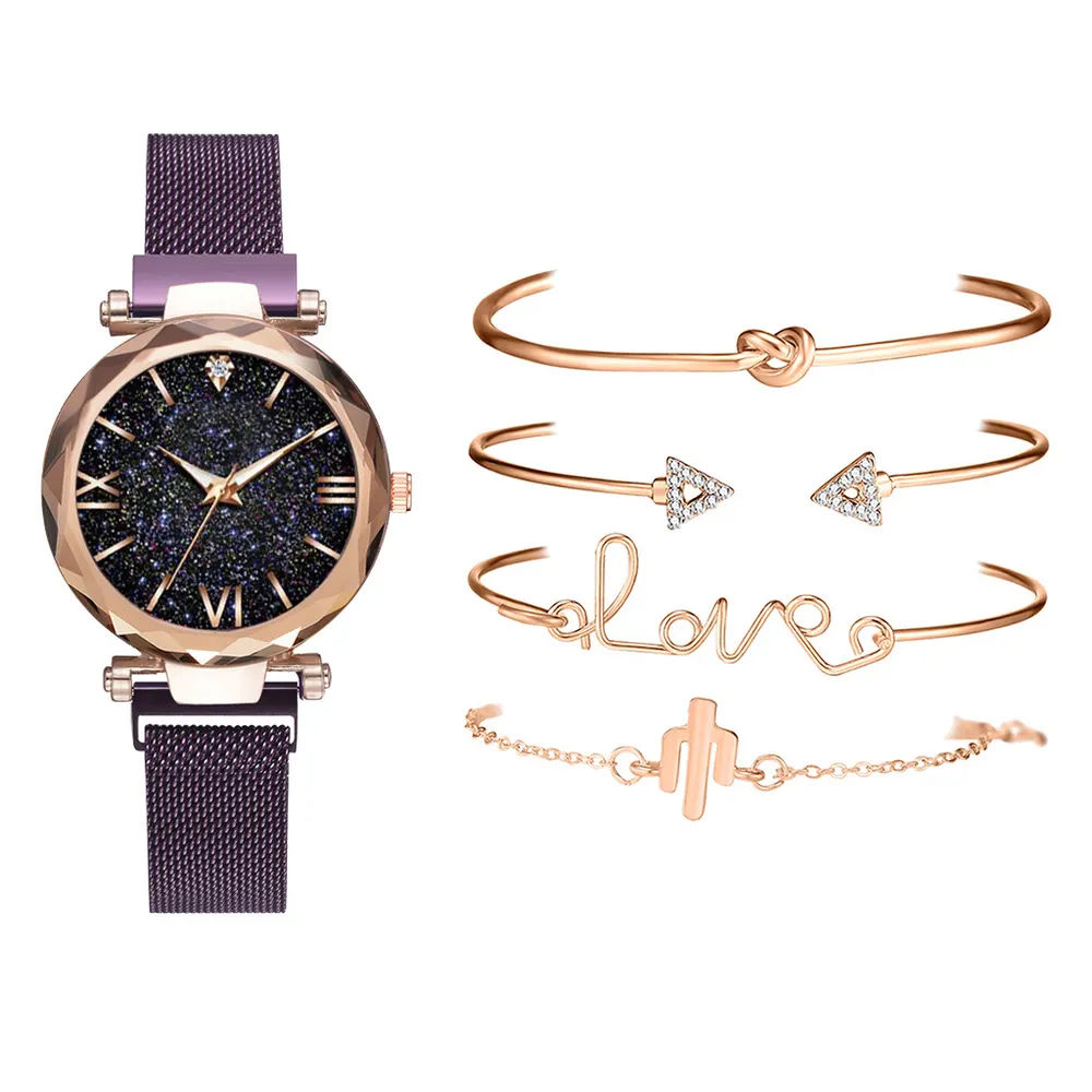 Quartz Leather Strap Bracelet Watch Set