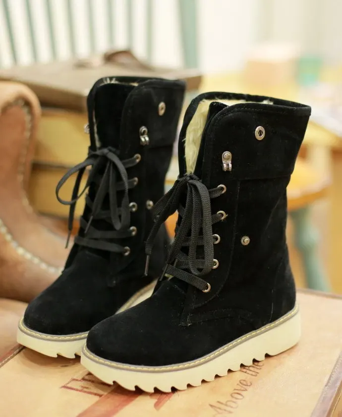 Frosted Fur Lace-Up Snow Boots