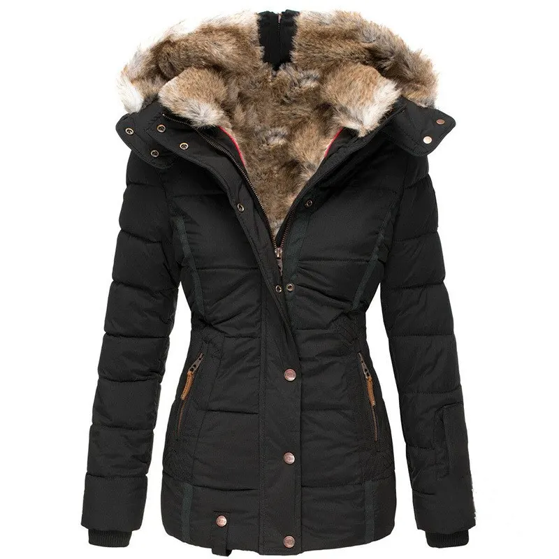 Fur-Collar Slim Fit Cotton Coat