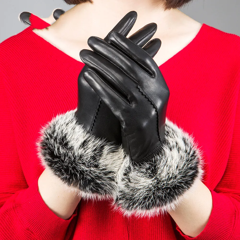 Sheepskin Gloves with Rabbit Fur Cuff