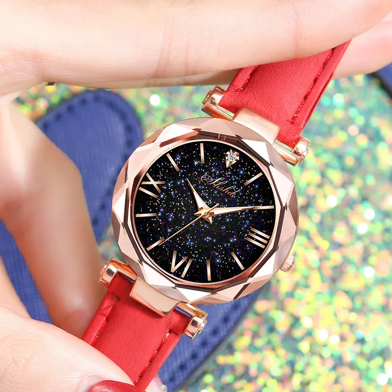 Starry Dial Rhinestone Leather Watch