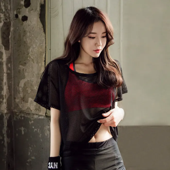 Hollow Out Mesh Yoga Crop Top