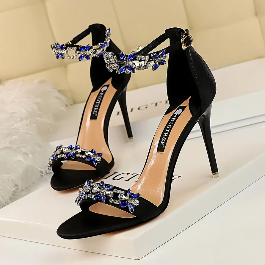 Rhinestone Satin Stiletto Heels