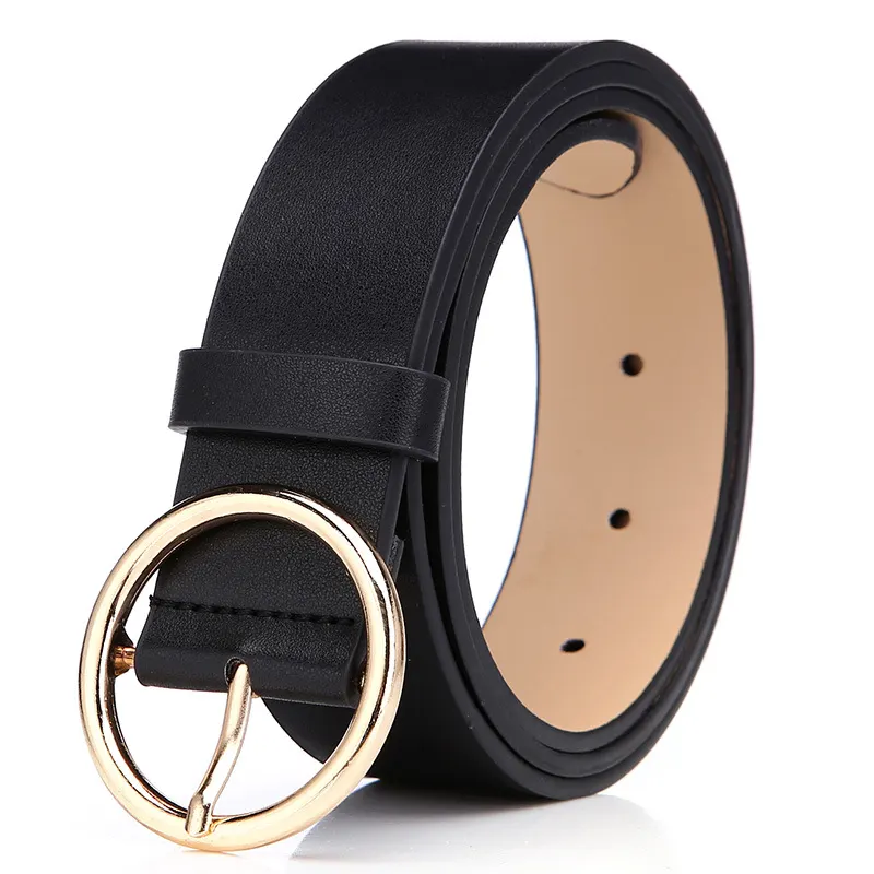 Round Buckle PU Leather Belt